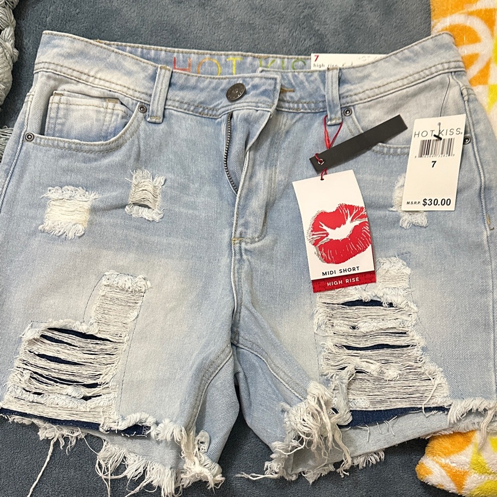 Hot Kiss Light Blue Ripped Denim Shorts